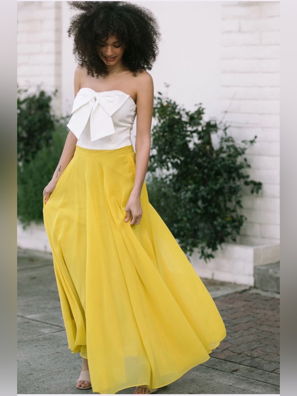 Morning Lavender- Amelia Bright Yellow Women's Lightweight Maxi Skirt